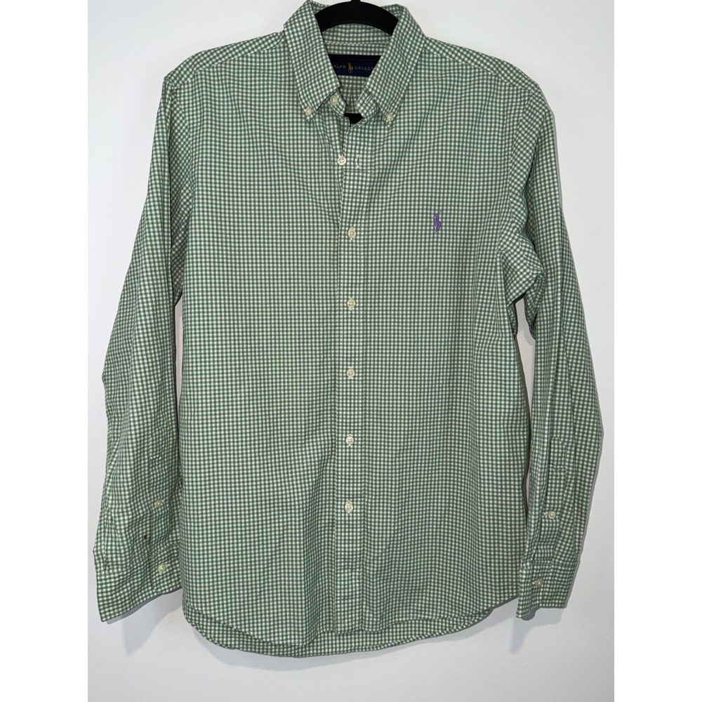 Ralph Lauren Mens Gingham Button Down Shirt Green White Medium RN41381